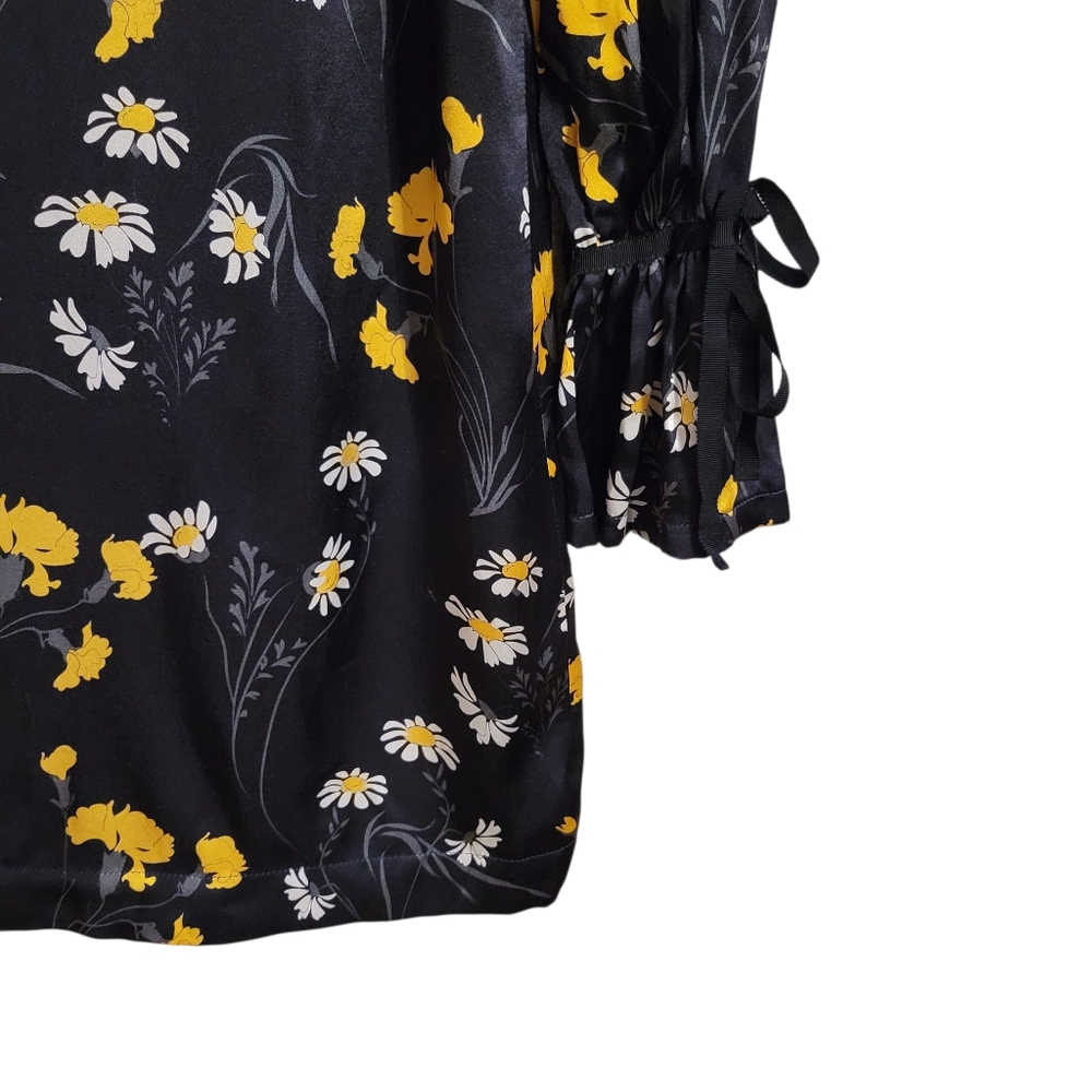 Mother Of Pearl Black Silk Floral Long Sleeve Mini Dress - Picture 5 of 9